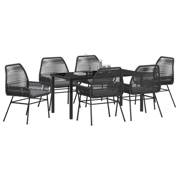 vidaXL Garten Essgruppe mit Kissen 7 pcs Schwarz Poly-Rattan