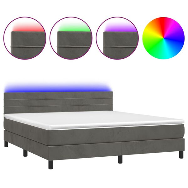 vidaXL Boxspringbett mit Matratze & LED Dunkelgrau 160x200 cm Samt