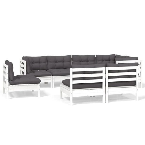 vidaXL 8-tlg. Garten-Lounge-Set mit Kissen Weiß Kiefer Massivholz
