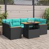 vidaXL 7-tlg. Garten-Sofagarnitur mit Kissen Schwarz Poly Rattan