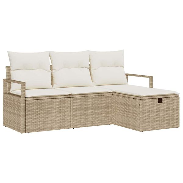 vidaXL Sofa Set mit Kissen 4 pcs Beige und Creme Poly-Rattan