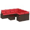 vidaXL Sofa Set mit Kissen 9 pcs Beige und Rot Poly-Rattan