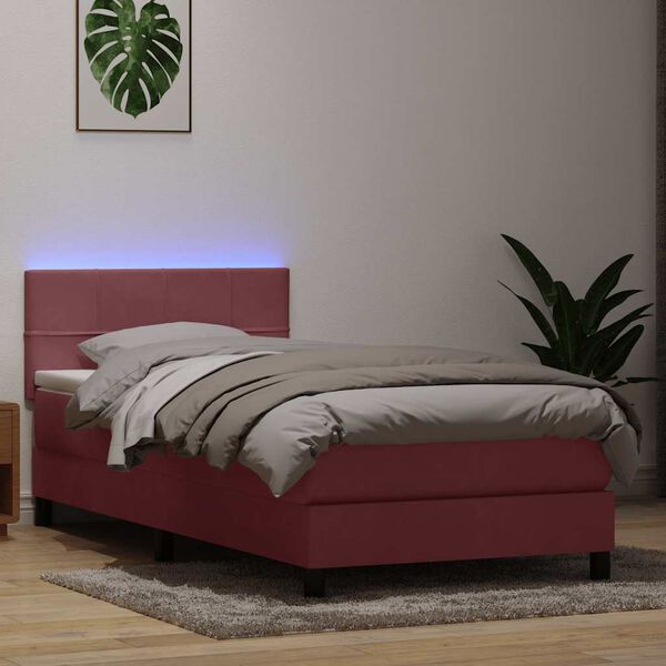 vidaXL Boxspringbett mit Matratze & LED Rosa 90x220 cm Samt
