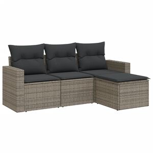 vidaXL 4-tlg. Garten-Sofagarnitur mit Kissen Grau Poly Rattan