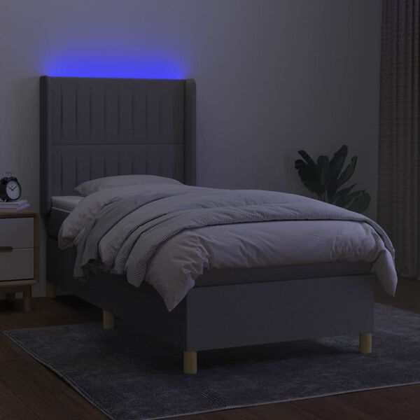 vidaXL Boxspringbett mit Matratze & LED Hellgrau 80x200 cm Stoff