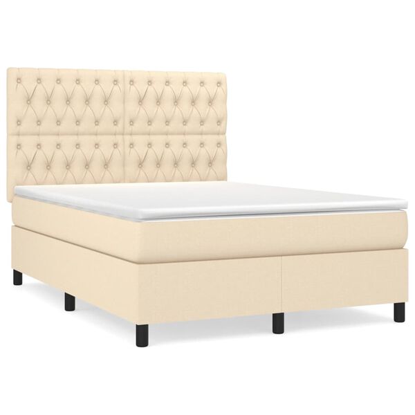 vidaXL Boxspringbett mit Matratze Creme 140x200 cm Stoff