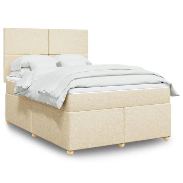 vidaXL Boxspringbett mit Matratze Creme 140x190 cm Stoff