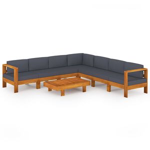 vidaXL 8-tlg. Garten-Lounge-Set mit Dunkelgrauen Auflagen Akazienholz
