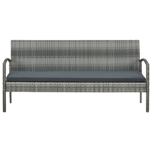 vidaXL Gartensofa 3-Sitzer mit Kissen Grau Poly Rattan