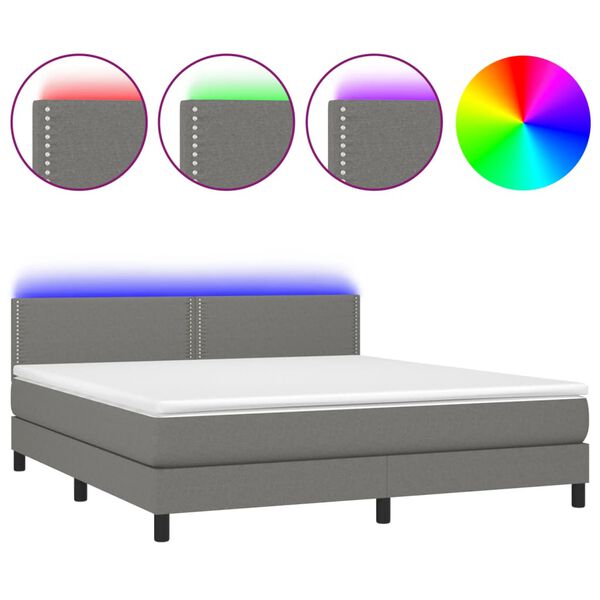 vidaXL Boxspringbett mit Matratze & LED Dunkelgrau 180x200 cm Stoff
