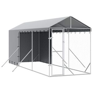 vidaXL Outdoor-Hundezwinger mit Dach Silbern 2x6x2,5m Verzinkter Stahl