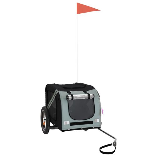 vidaXL Fahrradanhänger Hunde Grau und Schwarz Oxford-Gewebe und Eisen