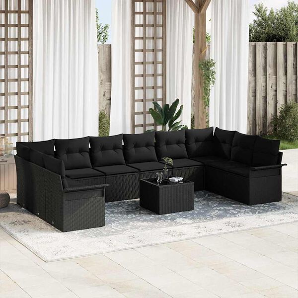 vidaXL Gartensofa-set mit Kissen 11 pcs Schwarz Poly-Rattan