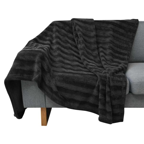 vidaXL Decke und Wurfkissen Gestreift Schwarz 200 x 150 cm Polyester