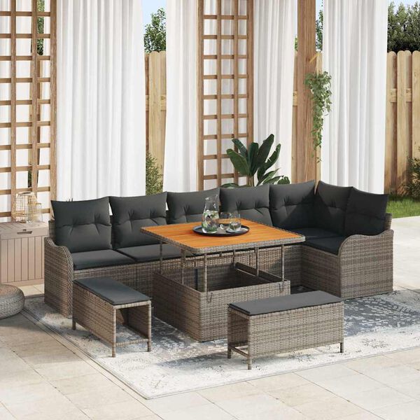 vidaXL Garten-Sofa-Set mit Kissen mit Speicher mit Kissen 9 pcs Grau