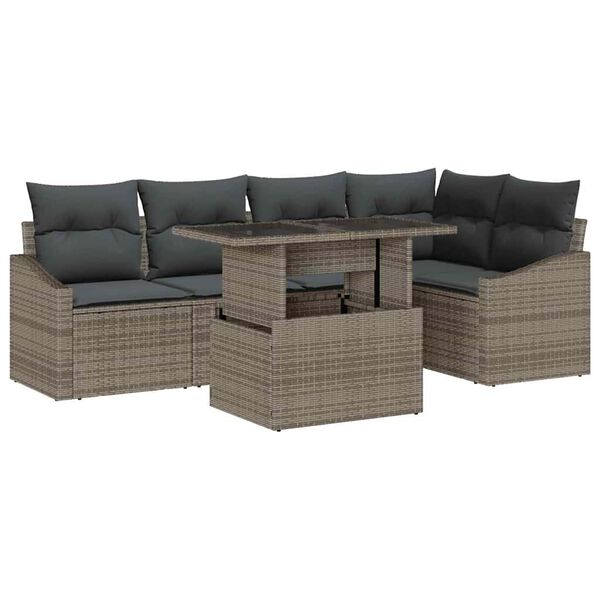 vidaXL Garten-Sofa-Set mit Kissen mit Speicher 6 pcs Grau