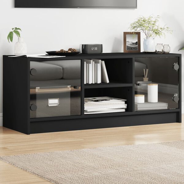 vidaXL TV-Schrank mit Glast&uuml;ren Schwarz 102x37x42 cm