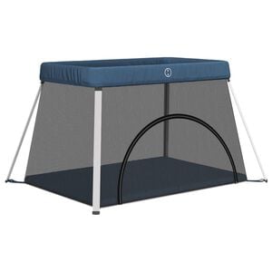 vidaXL Baby-Laufstall mit Matratze Marineblau Leinenstoff