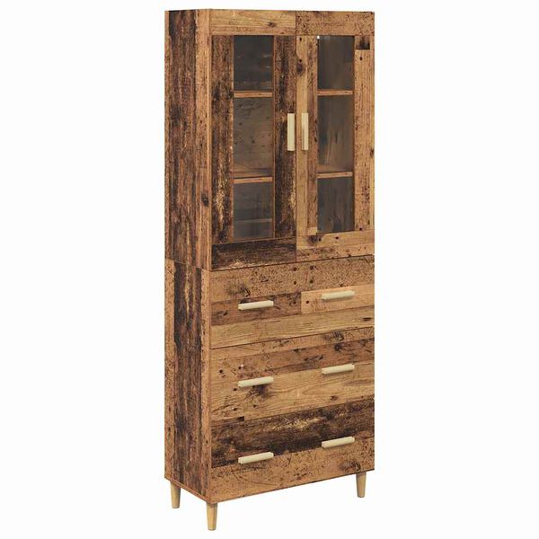 vidaXL Highboard Altholz 69,5 x 34 x 180 cm Engineered Wood und Glas