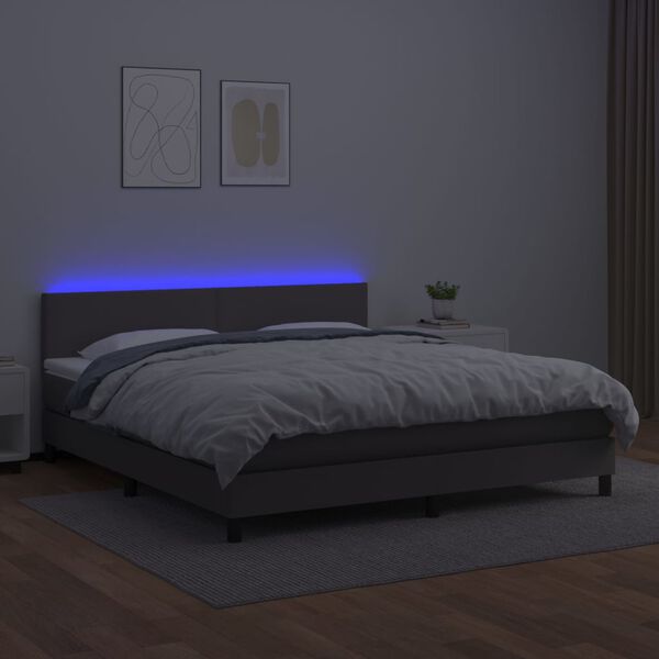 vidaXL Boxspringbett mit Matratze & LED Grau 160x200 cm Kunstleder
