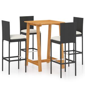 vidaXL 5-tlg. Gartenbar-Set mit Kissen Schwarz