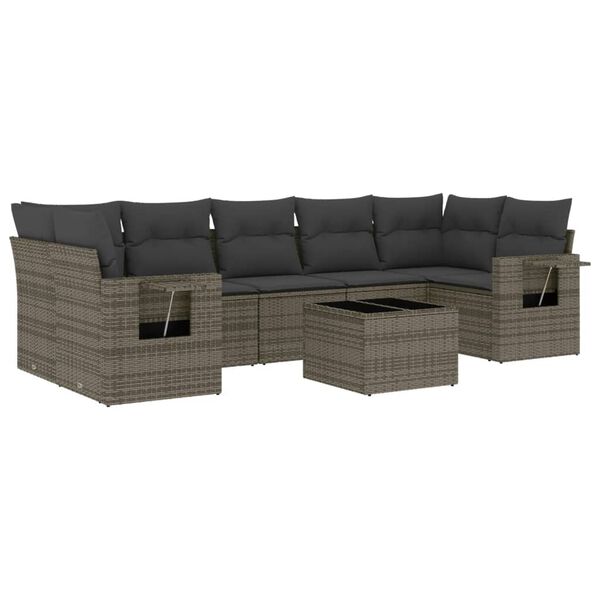 vidaXL 8-tlg. Garten-Sofagarnitur mit Kissen Grau Poly Rattan