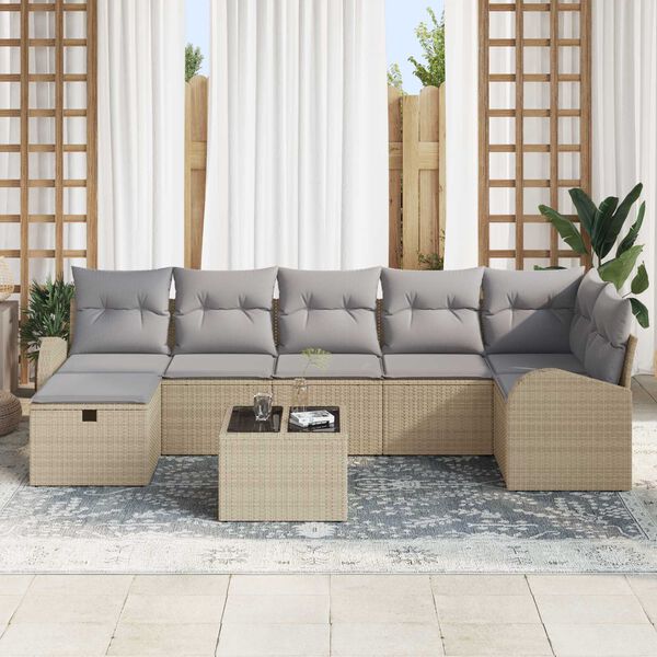 vidaXL Sofa Set mit Kissen mit Speicher Beige und Hellgrau Poly-Rattan