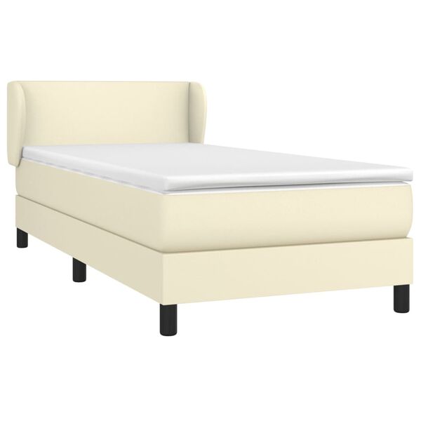 vidaXL Boxspringbett mit Matratze Creme 90x190 cm Kunstleder