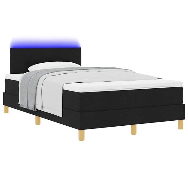 vidaXL LED Boxspringbett mit Matratze Schwarz 120 x 190 cm Stoff