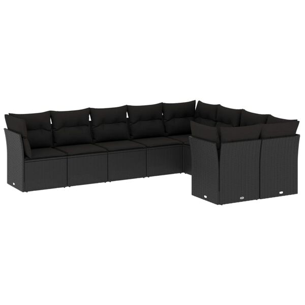vidaXL 9-tlg. Garten-Sofagarnitur mit Kissen Schwarz Poly Rattan