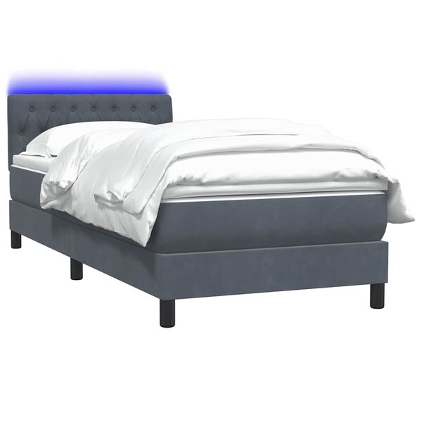 vidaXL Boxspringbett mit Matratze & LED Dunkelgrau 80x220 cm Samt