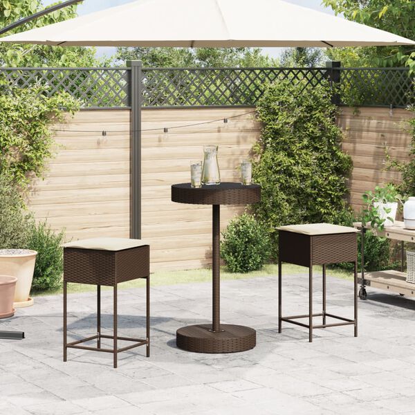 vidaXL 3-tlg. Gartenbar-Set mit Kissen Braun Poly Rattan