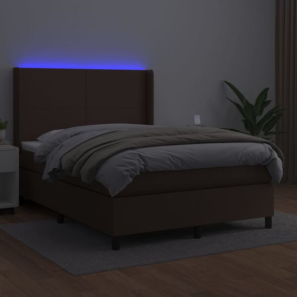 vidaXL Boxspringbett mit Matratze & LED Braun 140x190 cm Kunstleder