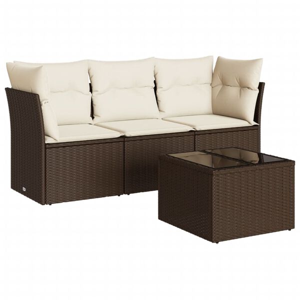 vidaXL 4-tlg. Garten-Sofagarnitur mit Kissen Braun Poly Rattan