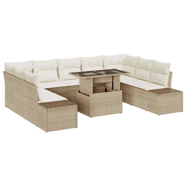 vidaXL Gartensofa-set mit Kissen 10 pcs Beige und Creme Poly-Rattan