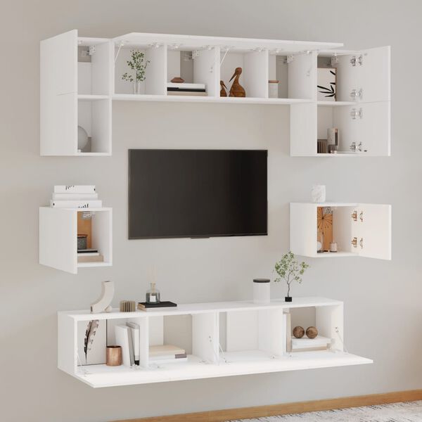 vidaXL 8-tlg. TV-Schrank-Set Wei&szlig; Holzwerkstoff