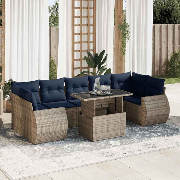 vidaXL 8-tlg. Garten-Sofagarnitur mit Kissen Grau Poly Rattan Akazie