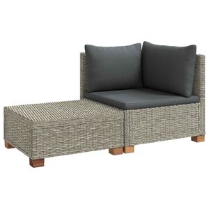 vidaXL 2 Stk. Rattan-Lounge-Set mit Kissen GENDT Naturrattan Kubu Grau