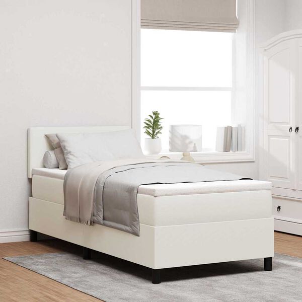 vidaXL Boxspringbett Creme und Weiß 203 x 90 x 88 cm Cordstoff