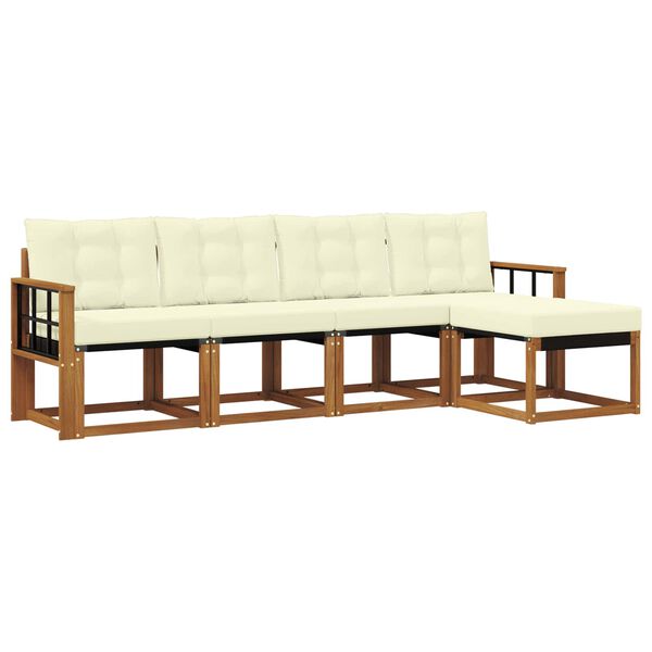 vidaXL Outdoor-Sofagarnitur mit Kissen 5 pcs Natur und Creme