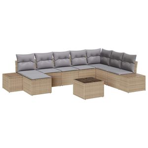 vidaXL Garten-Sofa-Set mit Kissen 8 pcs Beige und Hellgrau Poly-Rattan