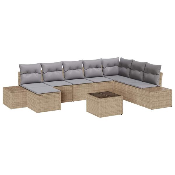 vidaXL Garten-Sofa-Set mit Kissen 8 pcs Beige und Hellgrau Poly-Rattan