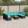 vidaXL 10-tlg. Garten-Sofagarnitur mit Kissen Schwarz Poly Rattan