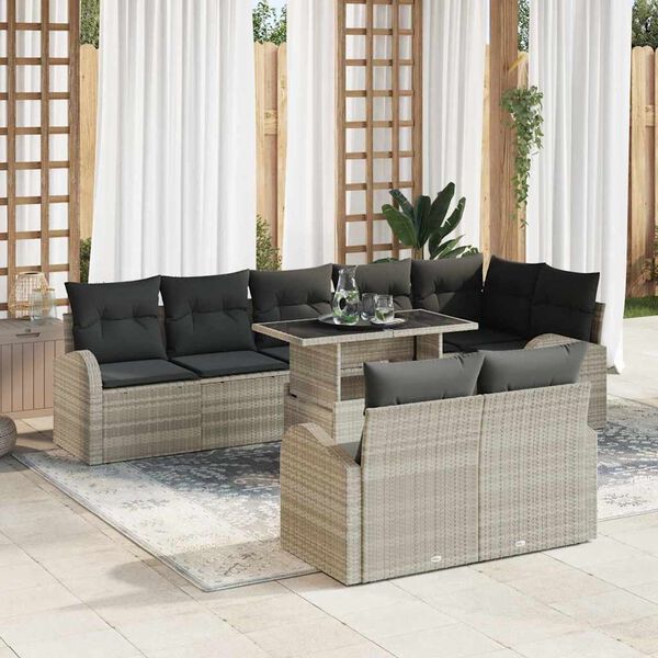 vidaXL Sofa Set mit Kissen 9 pcs Hellgrau Poly-Rattan