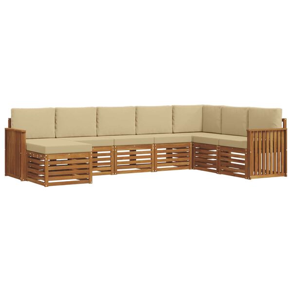 vidaXL Ecksofa Set mit Kissen 8 pcs Natur und Beige Massivholz Akazie