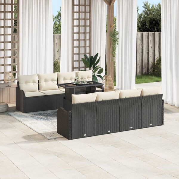 vidaXL Garten-Sofa-Set mit Kissen mit Kissen 9 pcs Schwarz Poly Rattan
