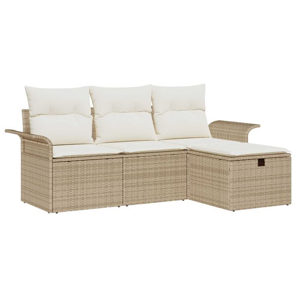 vidaXL Garten-Sofa-Set mit Kissen mit Speicher 4 pcs Beige Poly Rattan