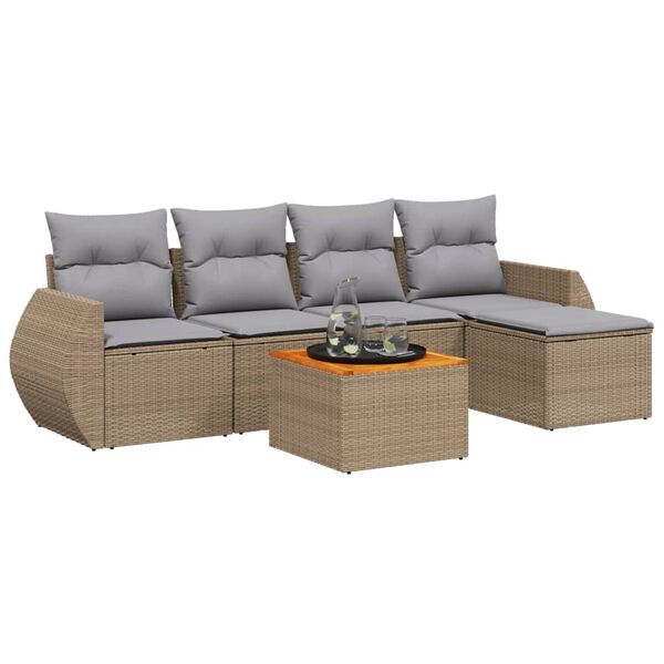 vidaXL 6-tlg. Garten-Sofagarnitur mit Kissen Beige Poly Rattan