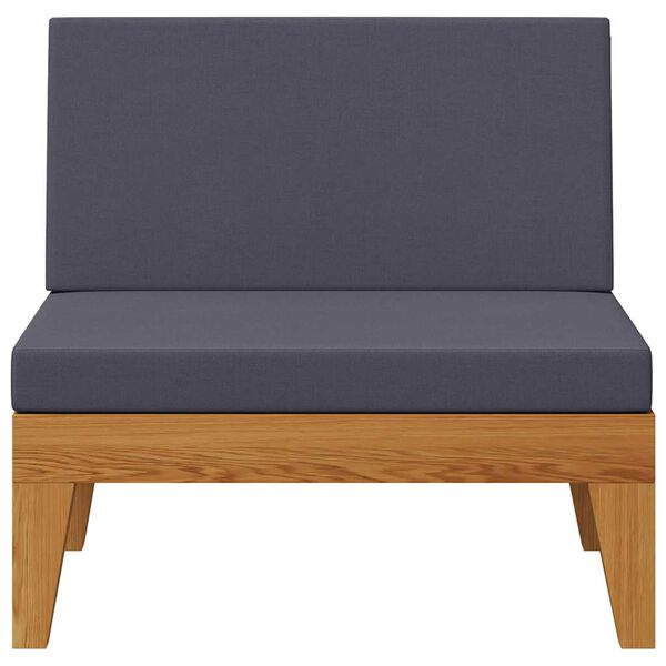 vidaXL Modular-Mittelsofa mit Dunkelgrauen Kissen Akazie Massivholz