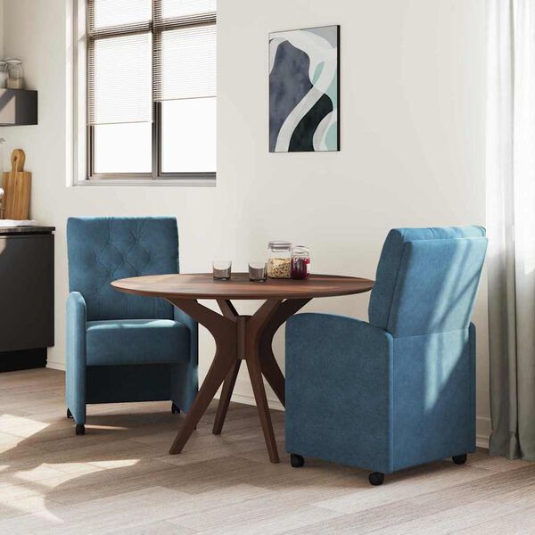vidaXL Esszimmerstühle mit Rädern 2 pcs Blau 58 x 67 x 97 cm Samt